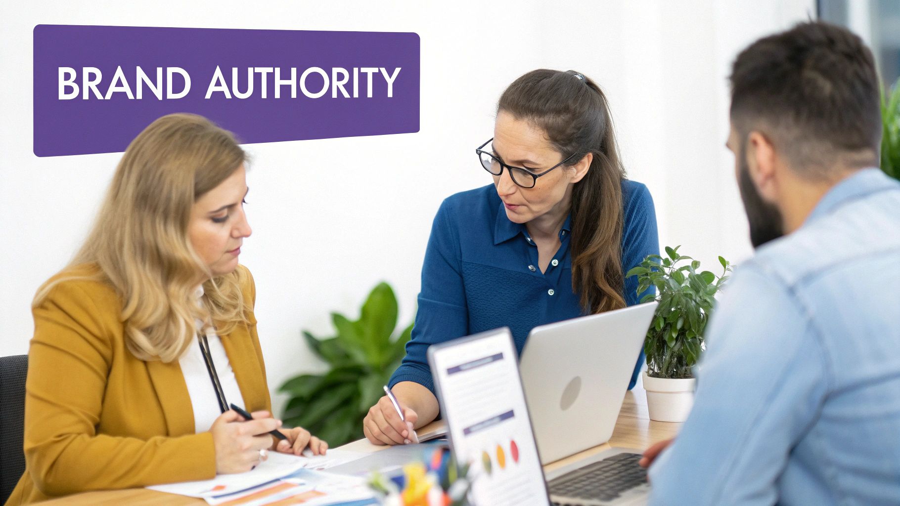 Own Your Top-Level Domain strategy meeting Business team discussing how to own your Tp-Level Domain strategy”