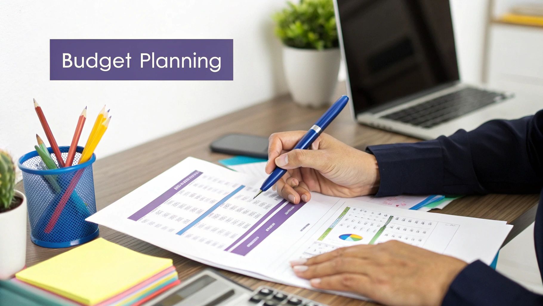 Person reviewing financial documents and charts for gTLD budget planning