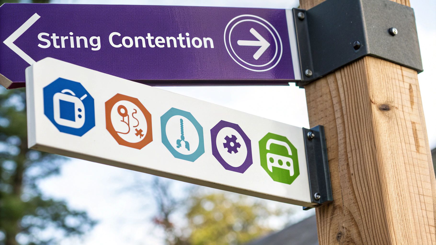 Signpost with “String Contention” text, symbolizing gTLD string contention in ICANN’s 2026 round where applicants compete for the same TLD.