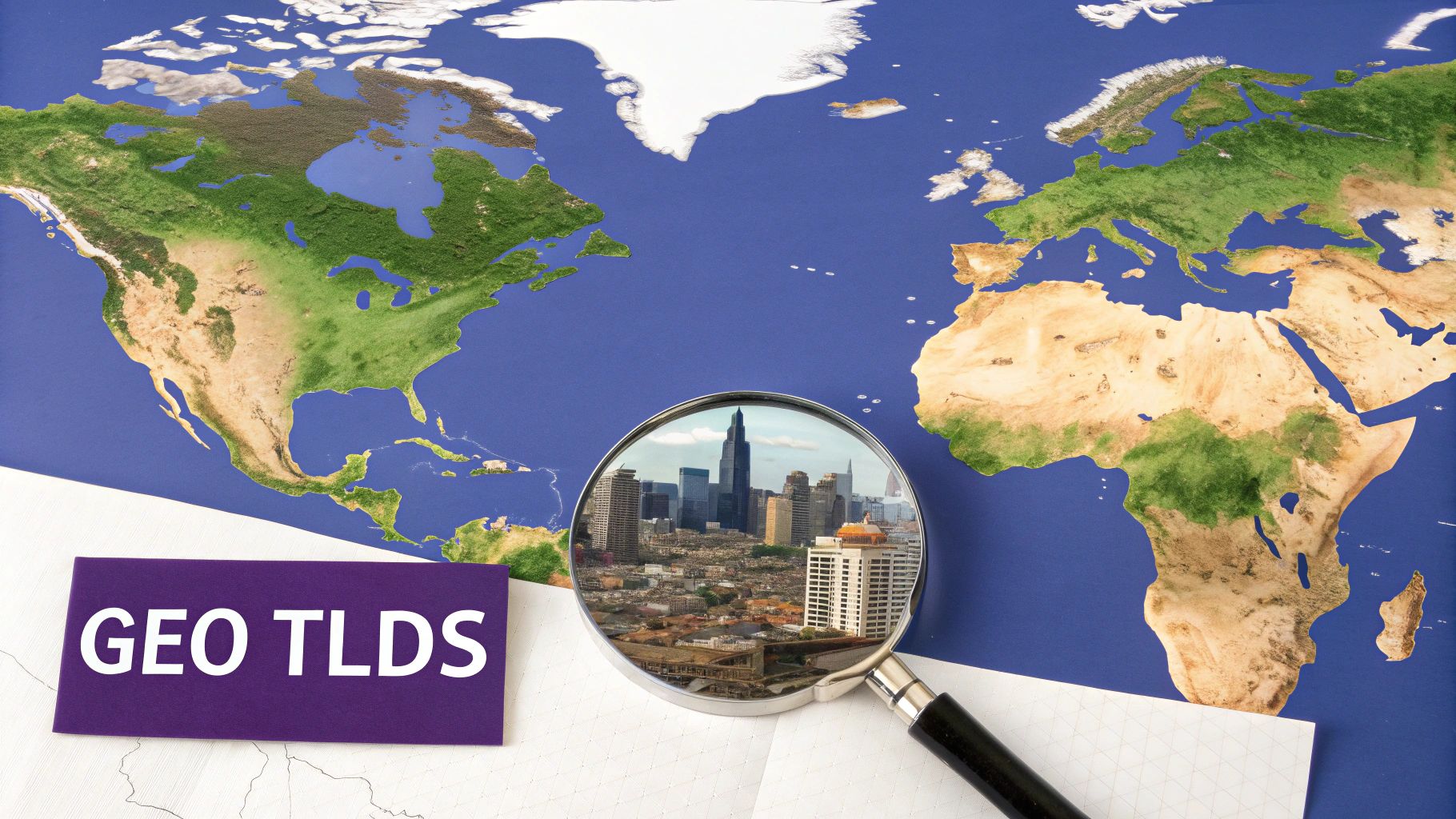 Geographic gTLD Application Type - ICANN 2026 Geographic gTLD application type with world map and city magnified