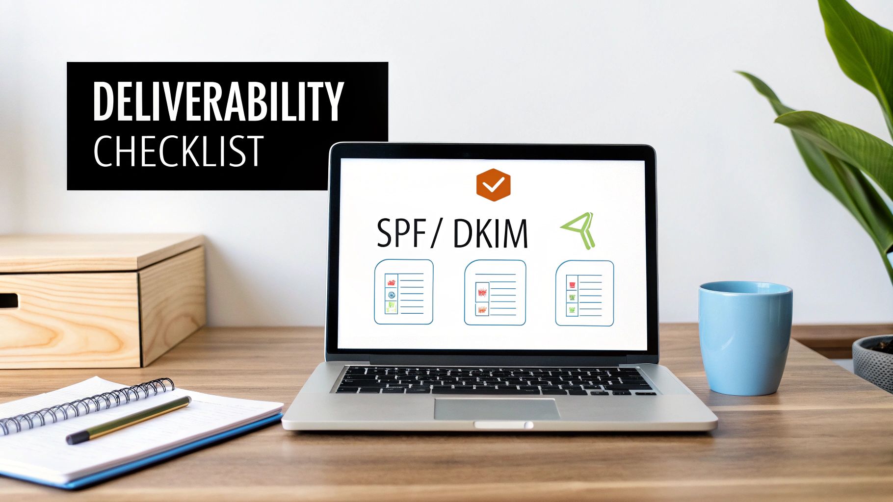 A checklist on a clipboard, representing the technical setup for a cold email campaign.