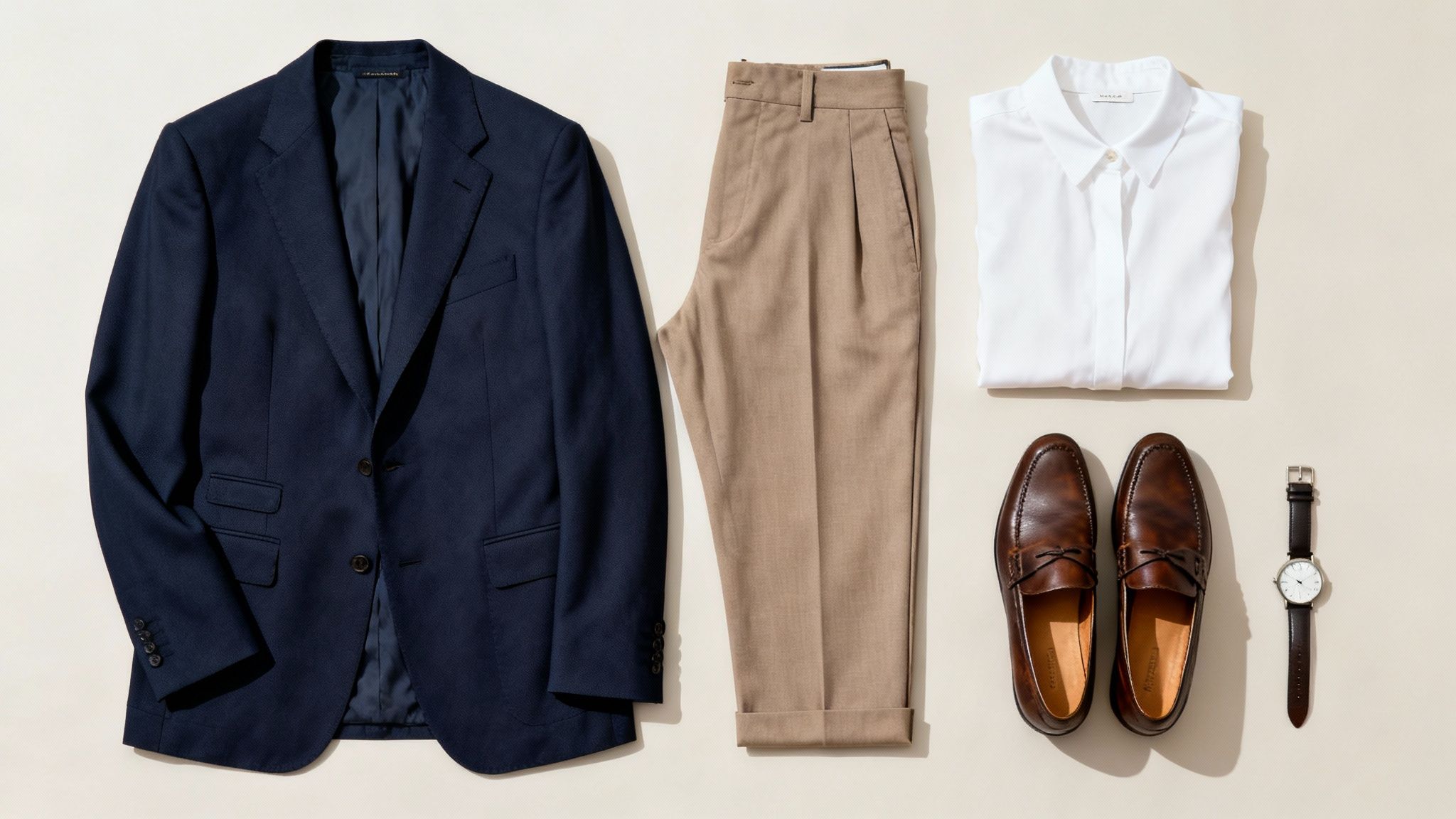 Well-organized closet with professional wardrobe staples on hangers.