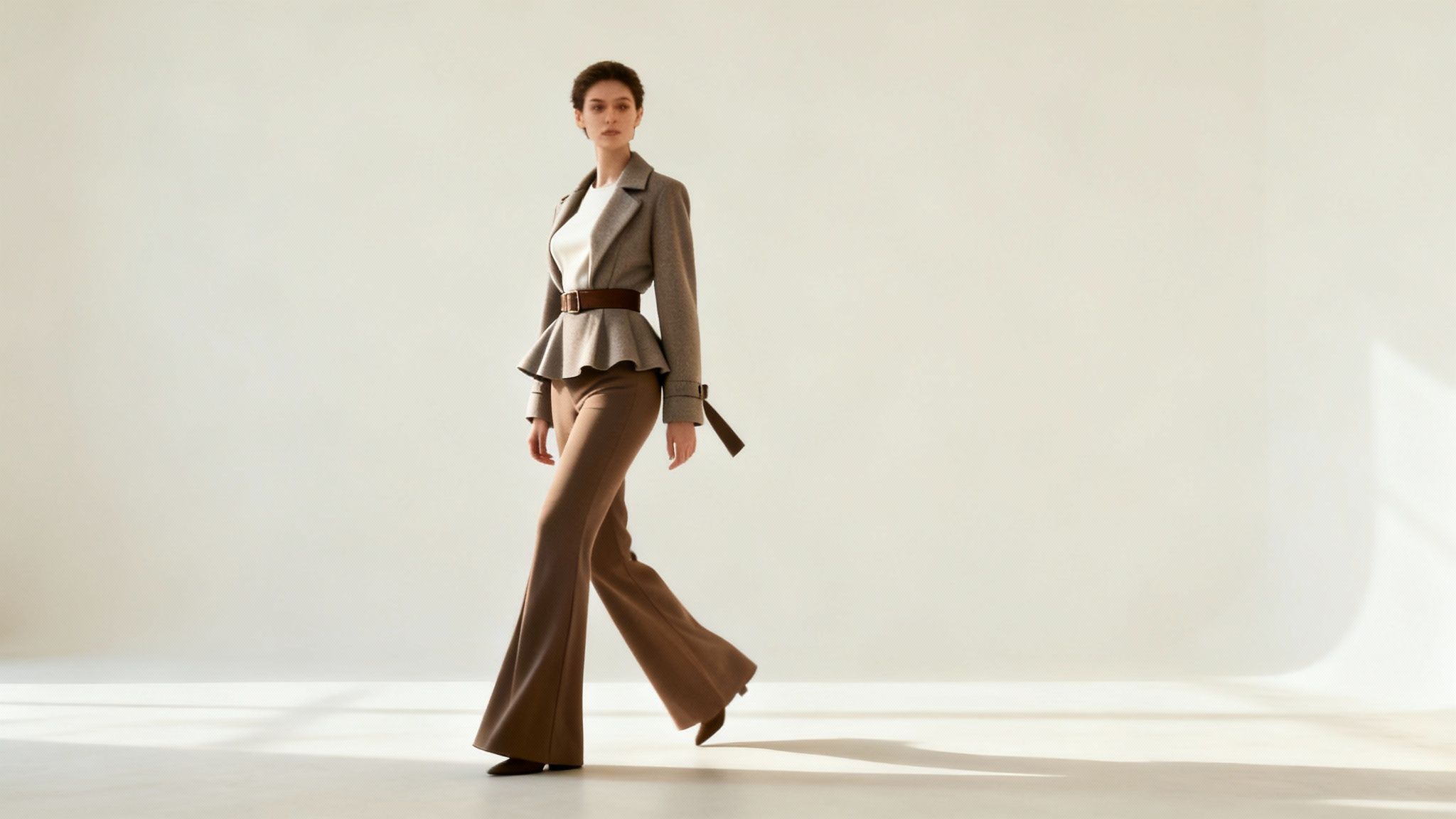 A woman analyzing different clothing items on a rack