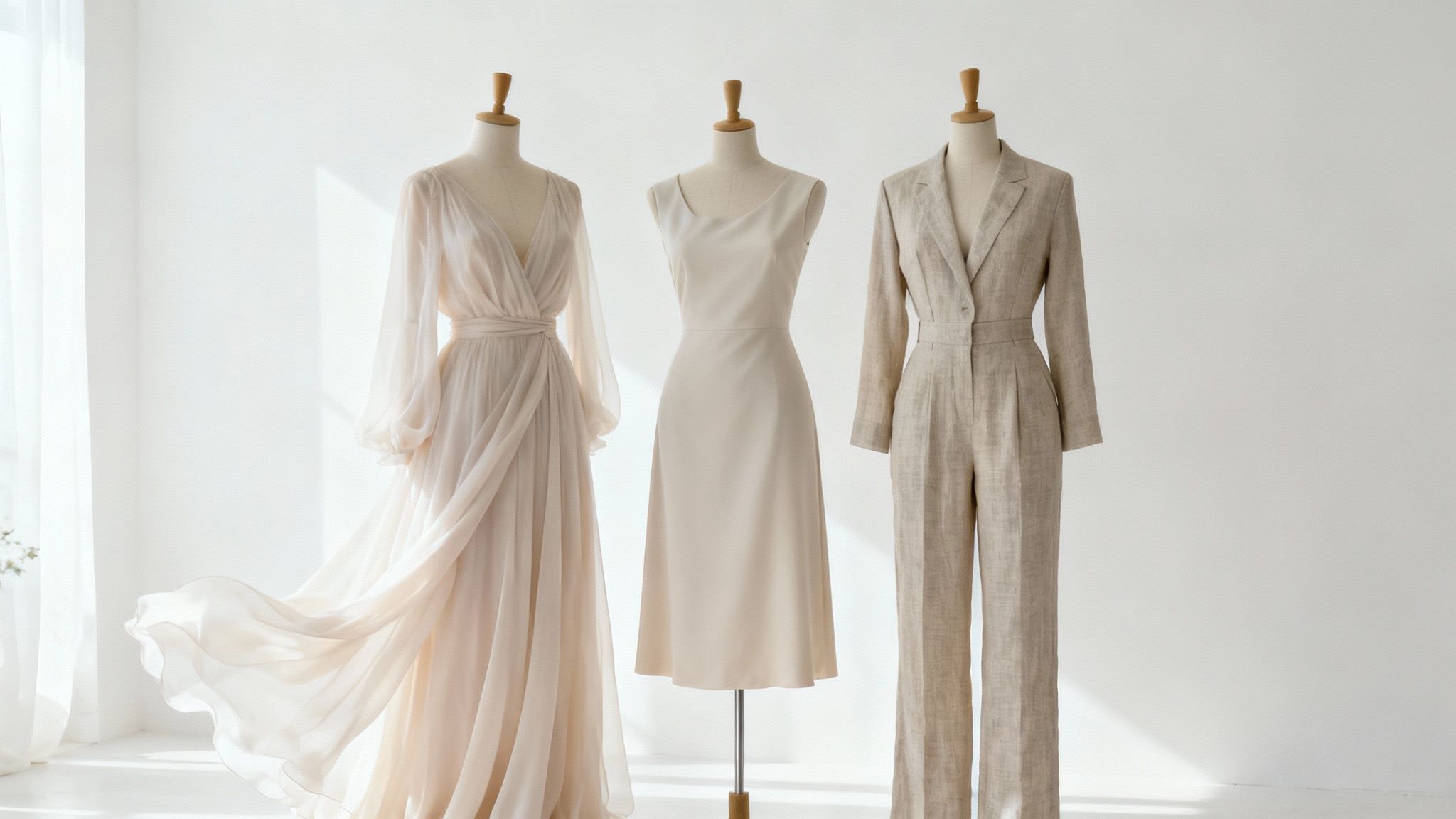 Mulher com um vestido floral rosa esvoaçante em um casamento de primavera.