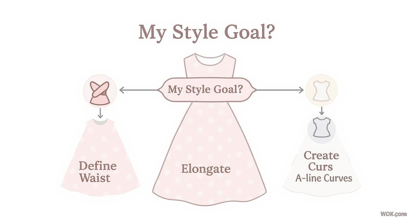 Infográfico sobre vestido de coquetel de bolinhas