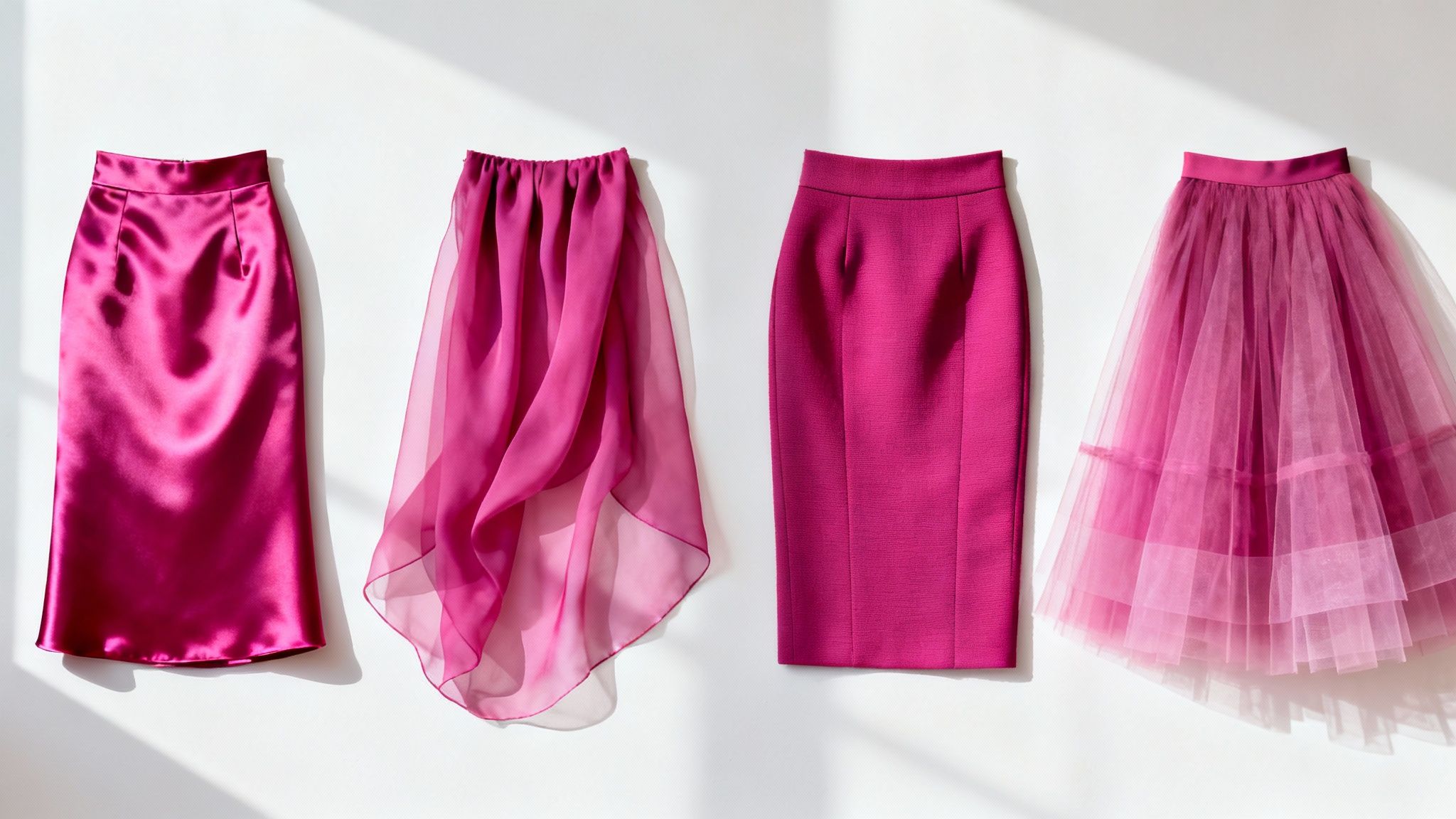 Mulher com um vestido fúcsia esvoaçante