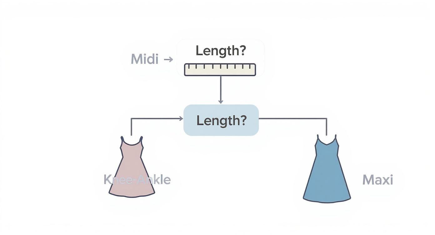 Infographic about difference between midi and maxi dress