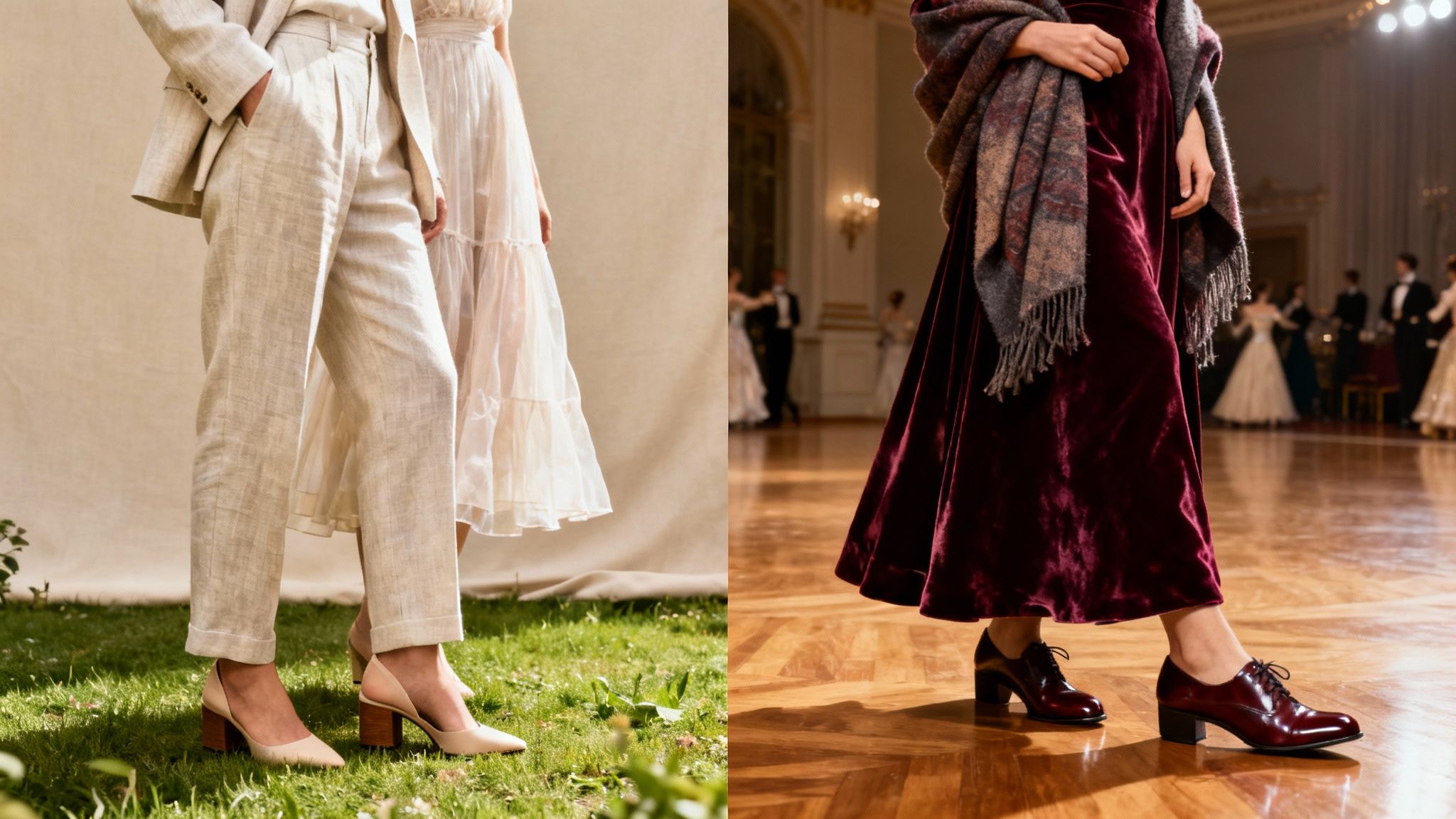 A woman in a floral dress stands in a beautiful garden setting, perfect for an outdoor wedding.