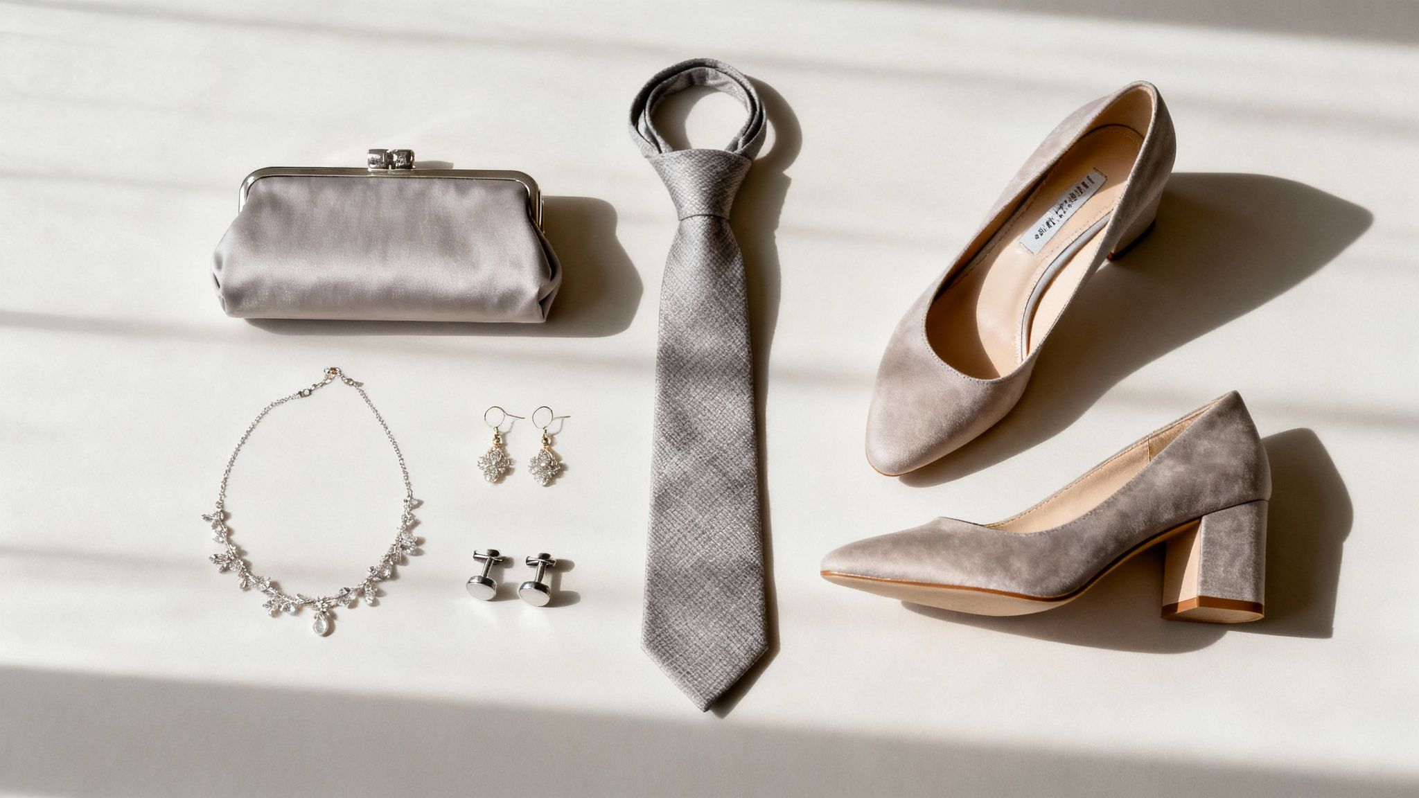 A woman holding a stylish clutch bag, with elegant jewelry and shoes completing her wedding guest outfit.