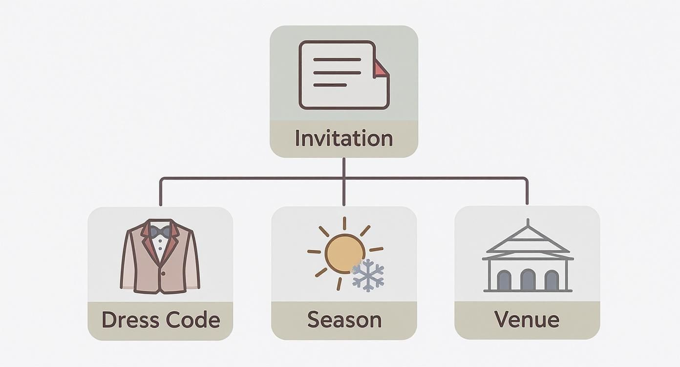 Infographic about what to wear to a wedding guest