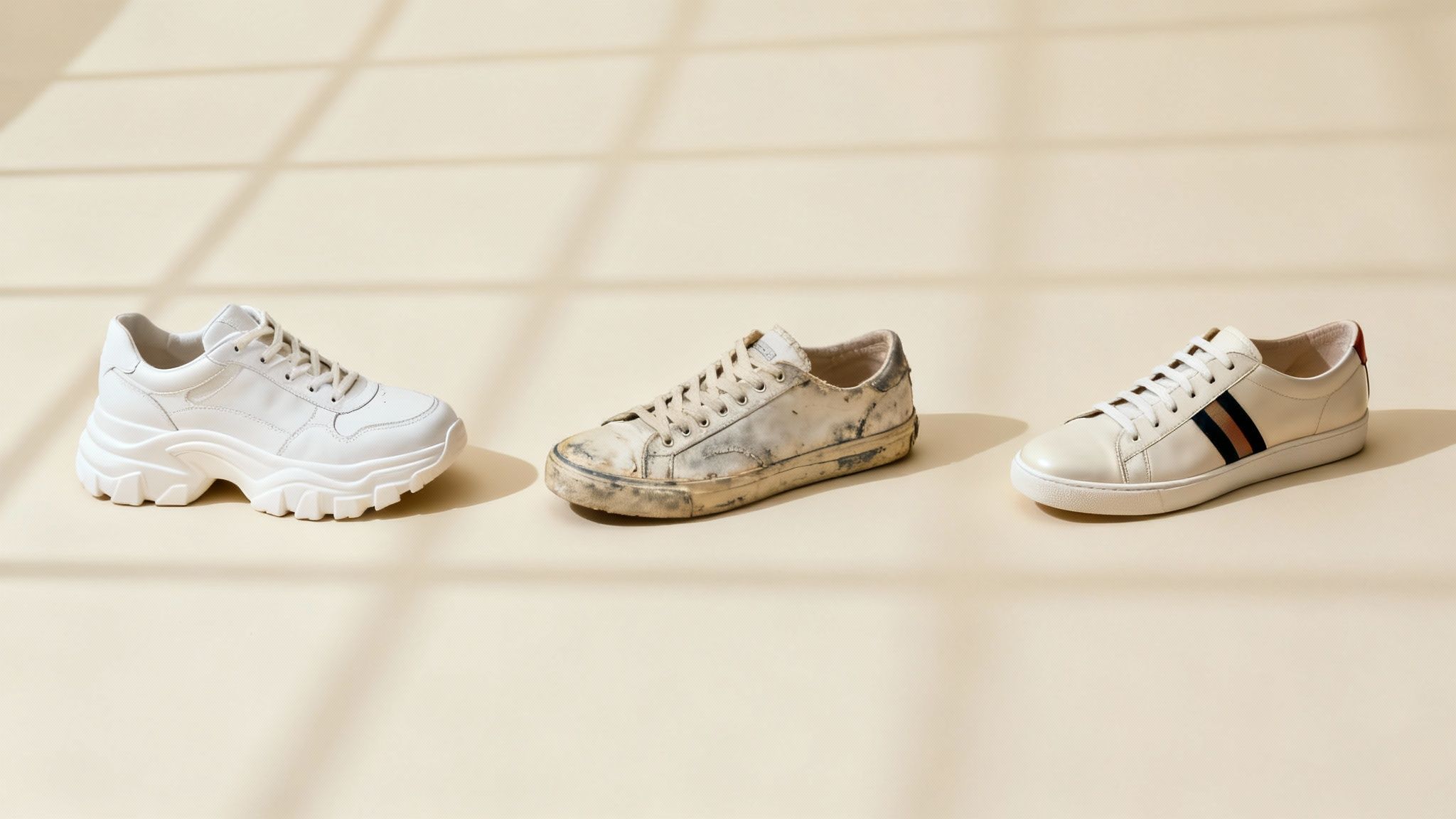 A woman wearing stylish designer sneakers with a chic outfit.