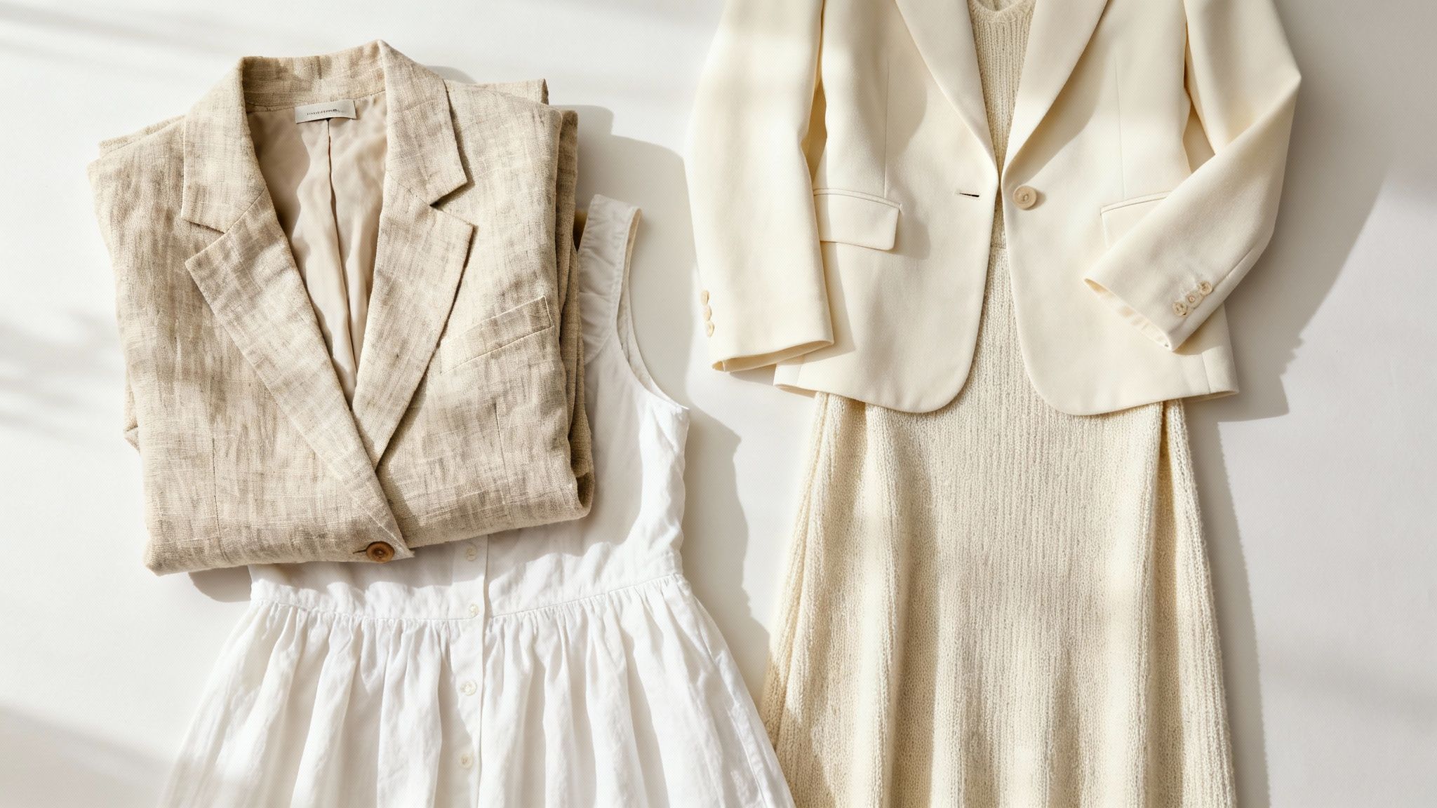 Mulher usando um vestido com um blazer, exibindo um visual harmonioso.