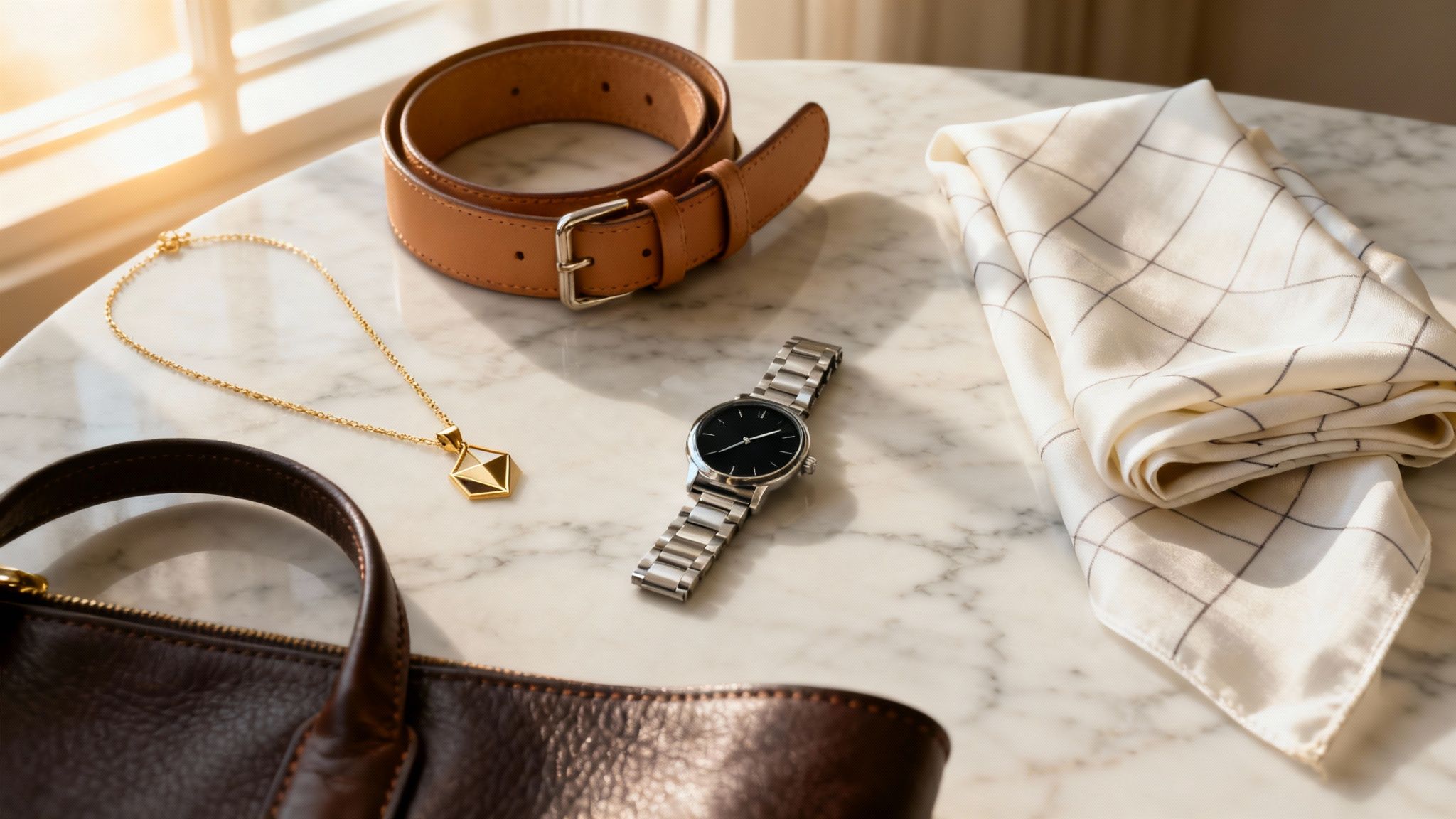 Woman wearing stylish accessories with a business casual outfit