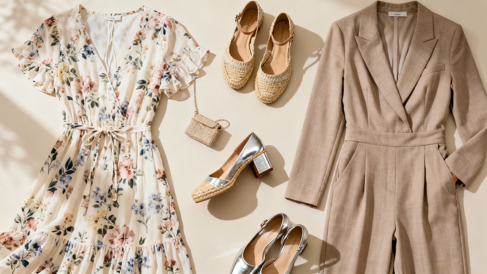 Stylish woman wearing the best shoes for an outdoor wedding with her guest outfit.