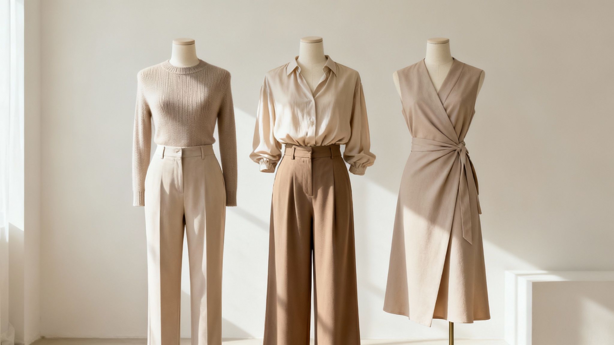 Uma mulher vestindo com confiança um conjunto moderno e bem ajustado, composto por calças de pernas largas.