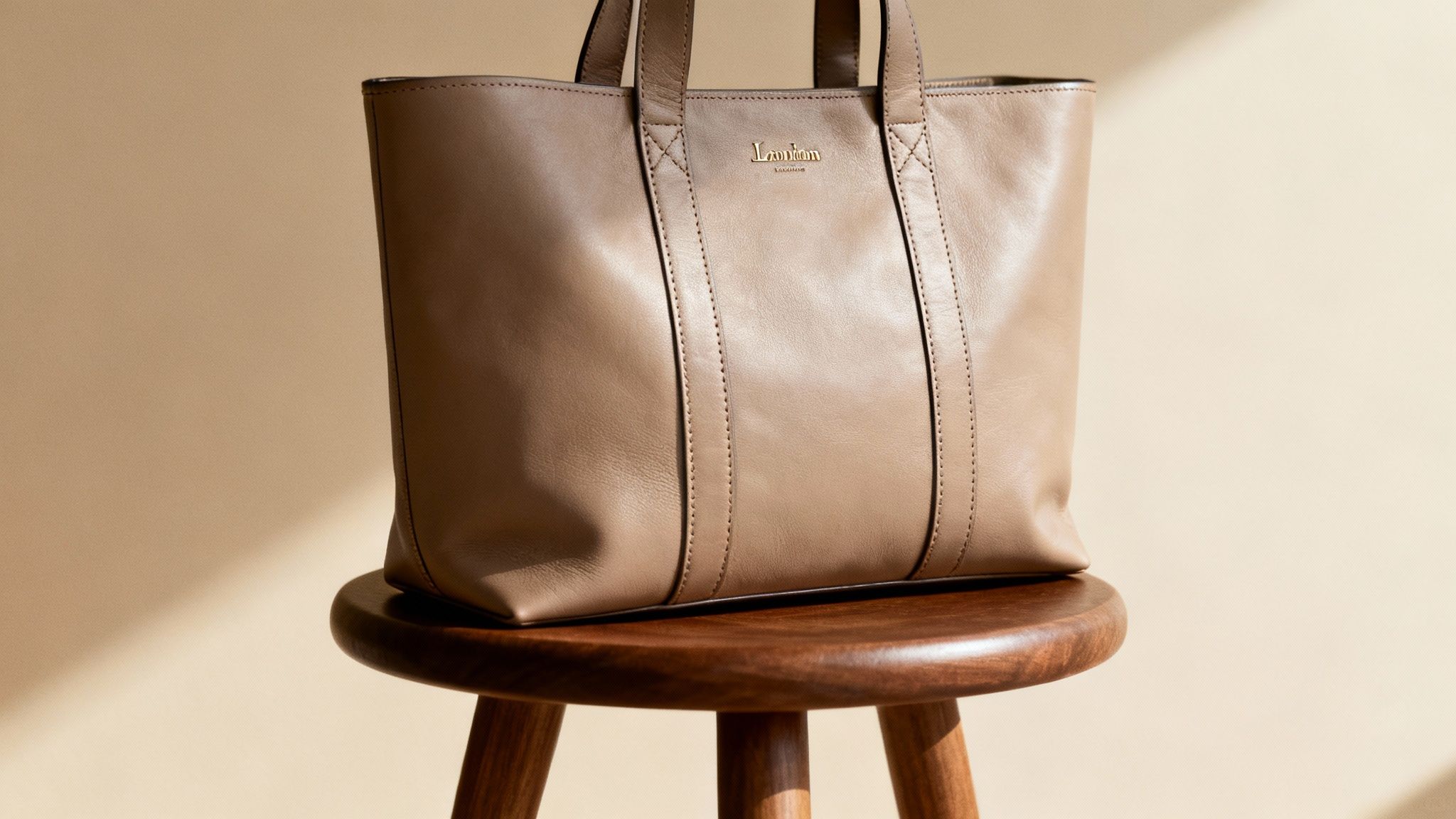 Uma mulher com um look elegante segurando uma bolsa de grife de luxo.