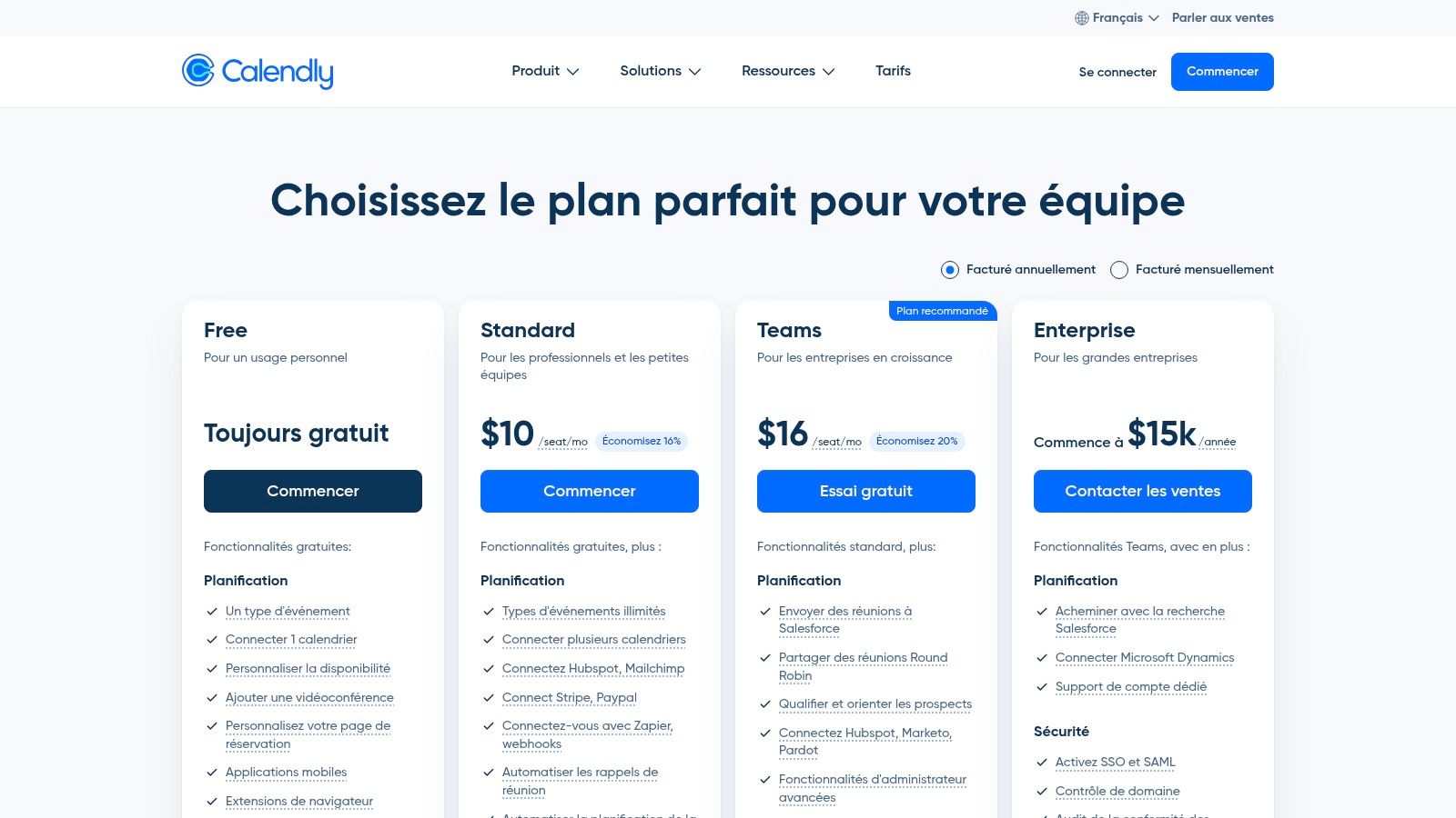 Pricing et plans d'abonnement de Calendly