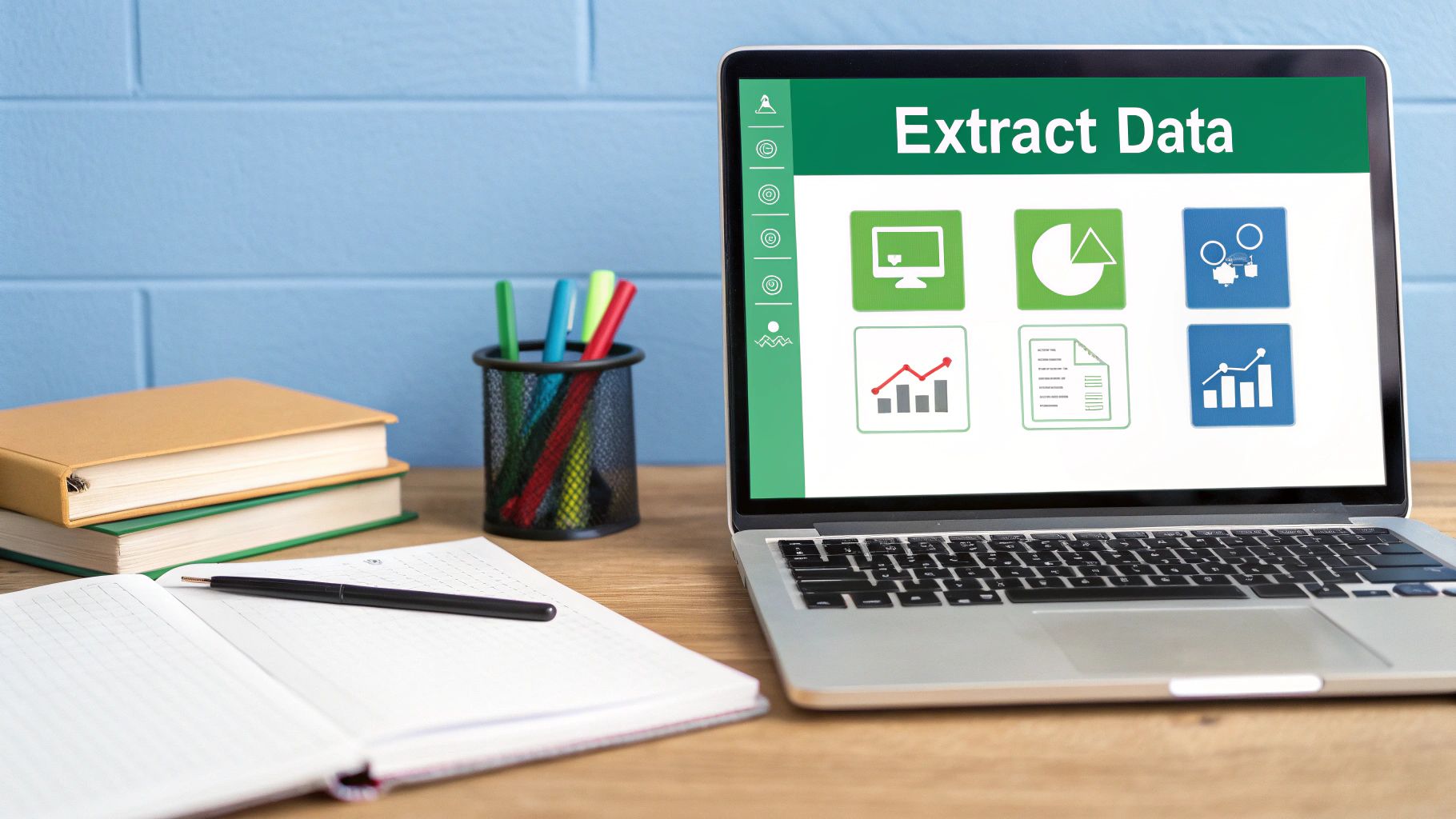 A person looking frustrated while working on a laptop with PDF and Excel icons.