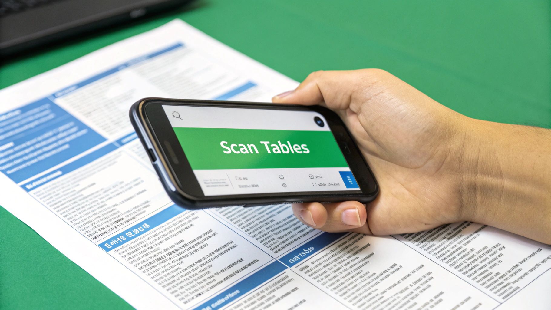 A visual guide showing a PDF document transforming into an Excel spreadsheet through an online tool interface.