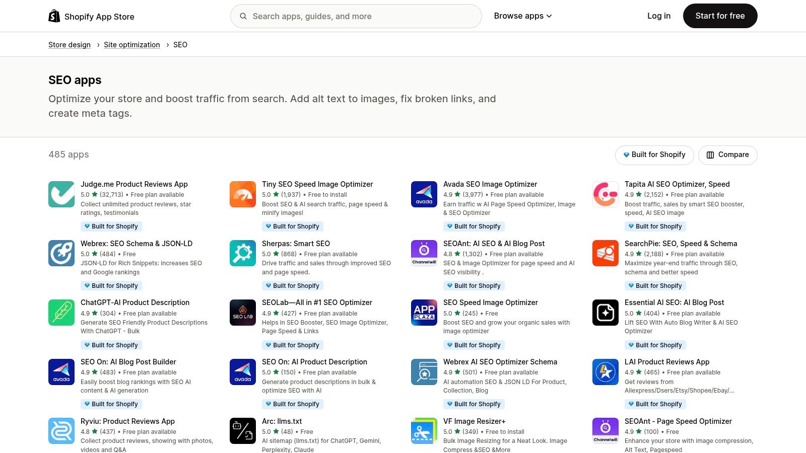 Shopify App Store – SEO category
