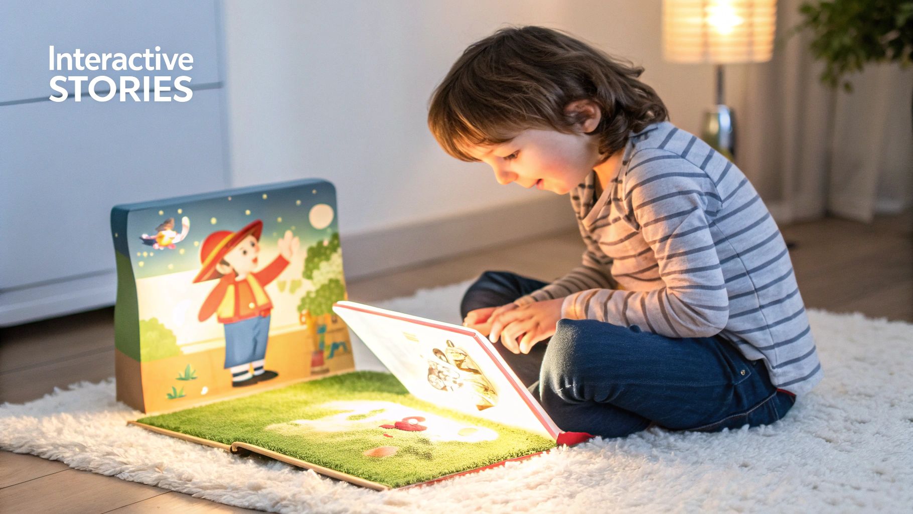 A child engaging with an interactive story on a tablet