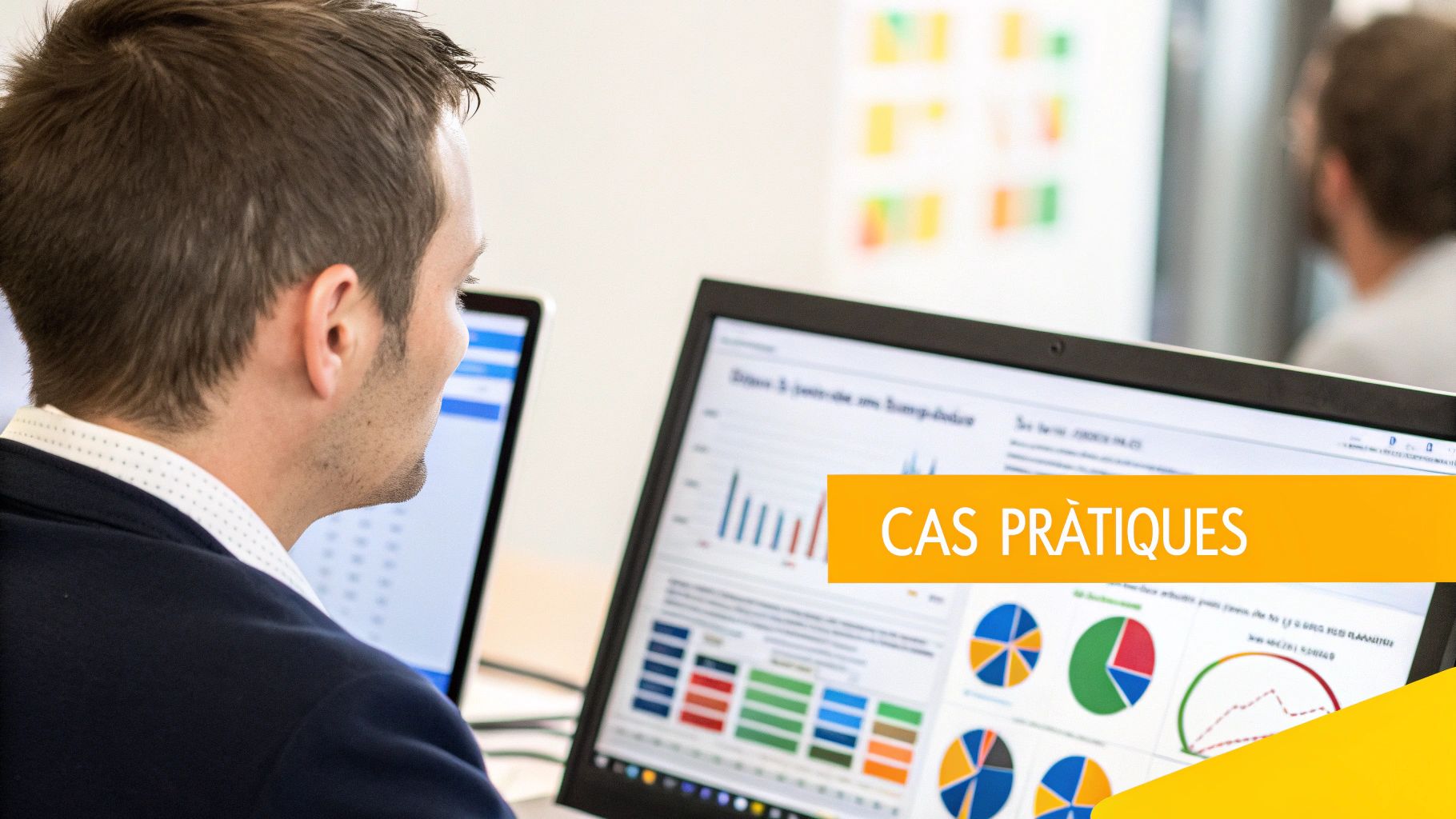 Personnes collaborant autour d'un bureau avec des post-its et un ordinateur portable, symbolisant la planification de projet avec l'IA.