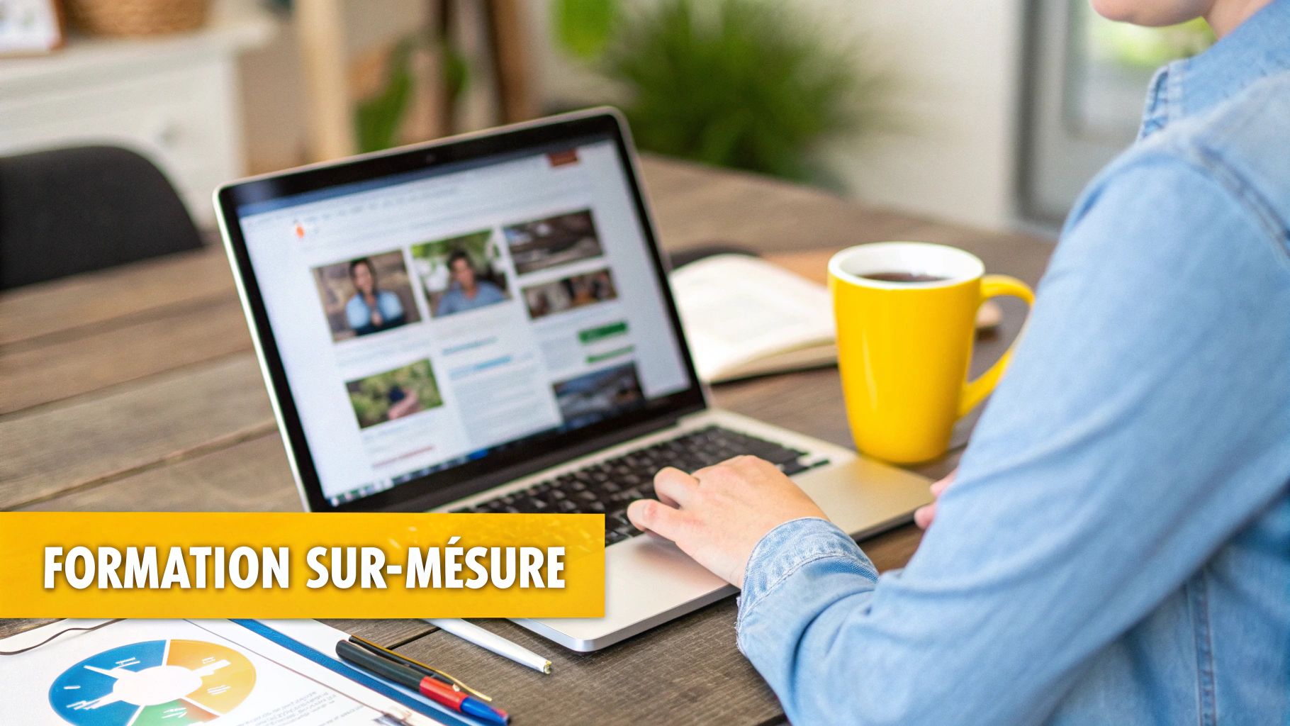 Formation IA en ligne : Votre futur business est à un clic de commencer 3 Une personne utilisant une boussole pour naviguer sur une carte complexe, symbolisant le choix d'une formation IA en ligne