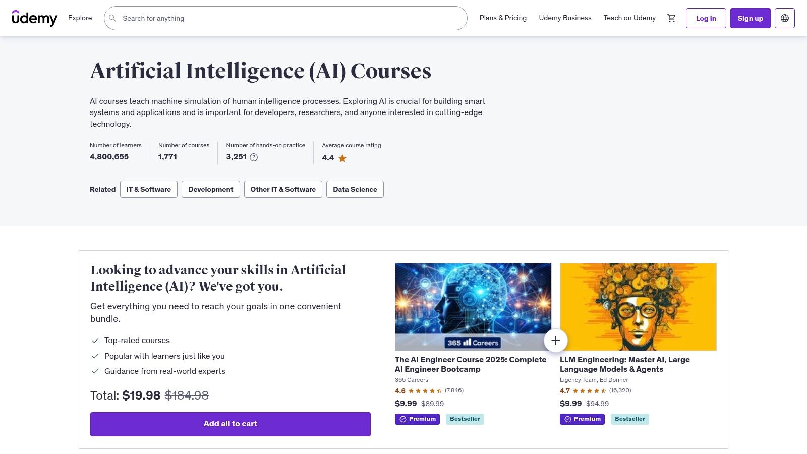 Udemy – Cours IA en français (marketplace)