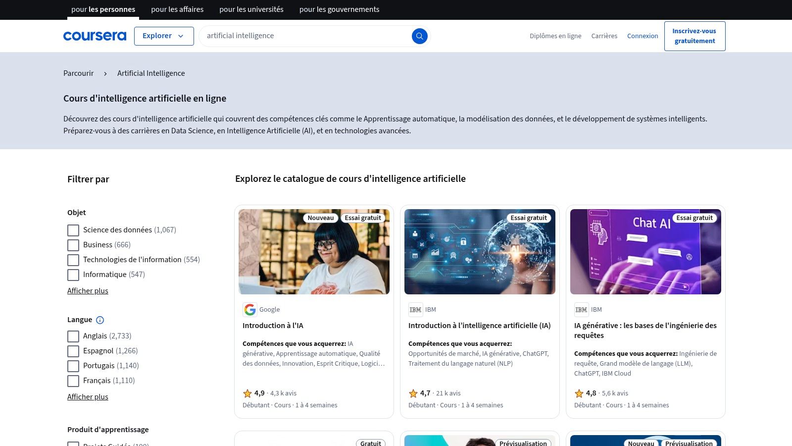 Coursera – Catalogue IA (FR)