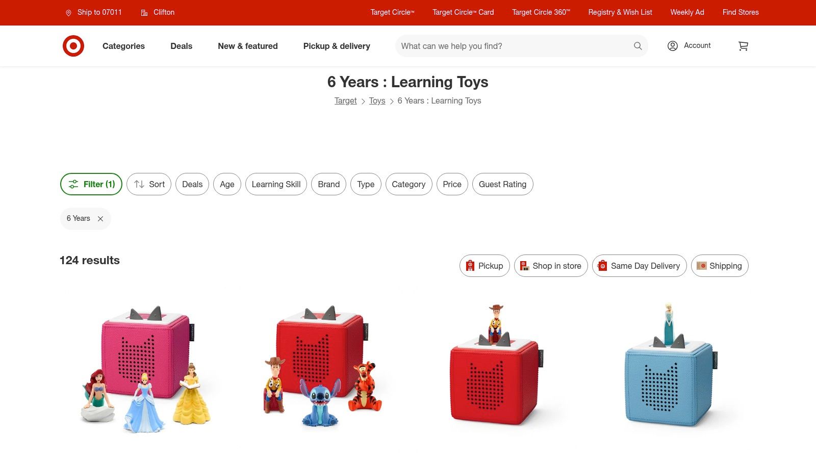 Target – Learning Toys (Age 6 Filter)