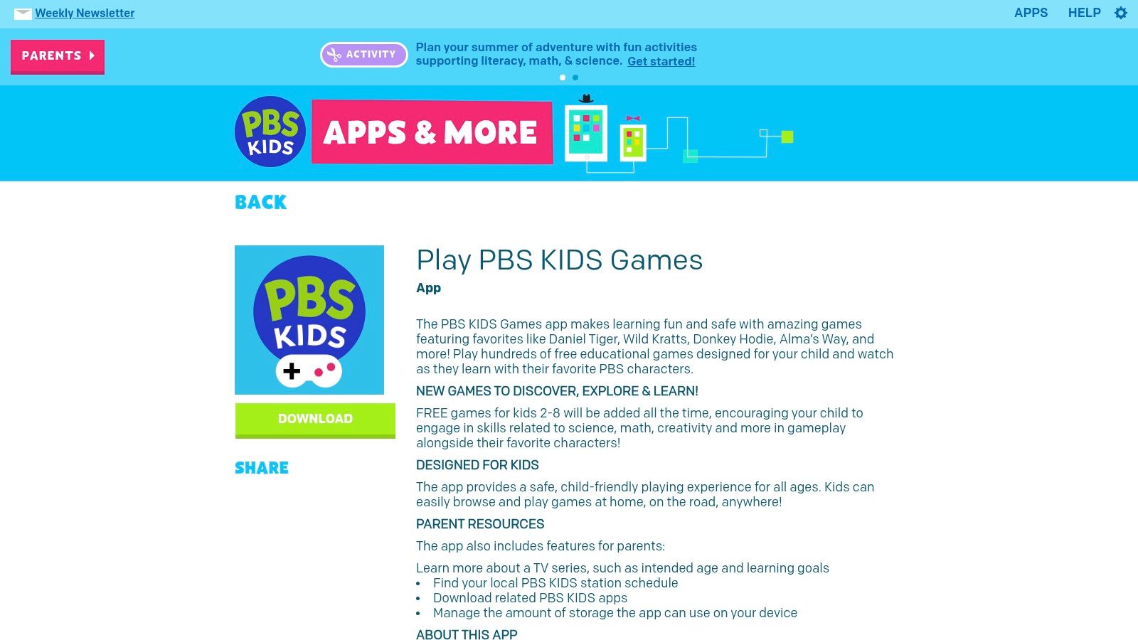 PBS KIDS (PBS KIDS Games app and reading shows)