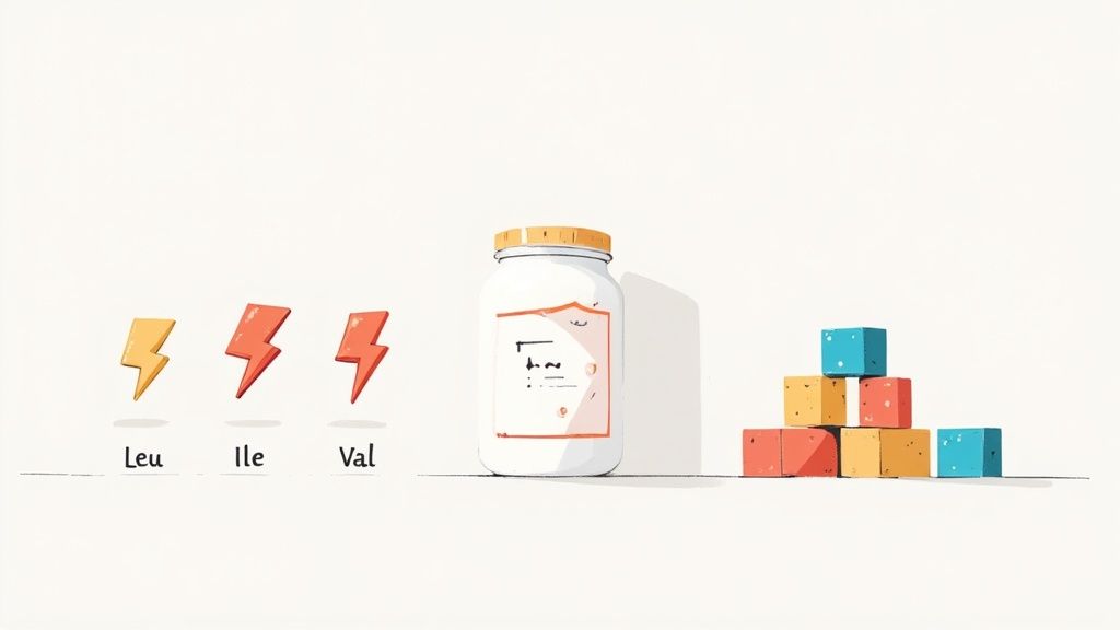 Two supplement tubs, one labeled BCAA and the other protein, against a gym background.