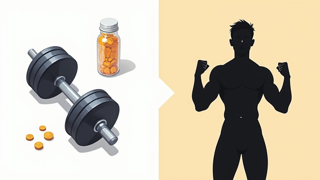 Two athletes, one pre-workout and one post-workout, representing the creatine timing debate.