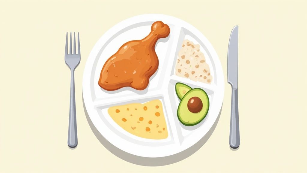 A well-prepared, healthy meal with lean protein, vegetables, and complex carbs, representing a smart cutting diet.