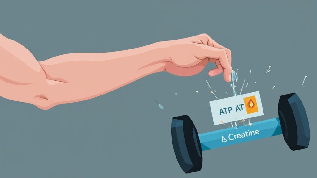 A muscular athlete looking focused while lifting a heavy barbell in a gym setting.