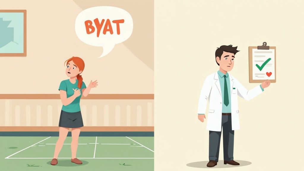 A man looking at his hair in the mirror with a concerned expression