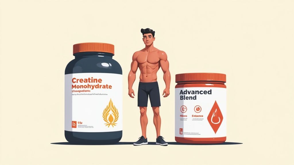 A man lifting weights in a gym, showing muscular definition and focus.