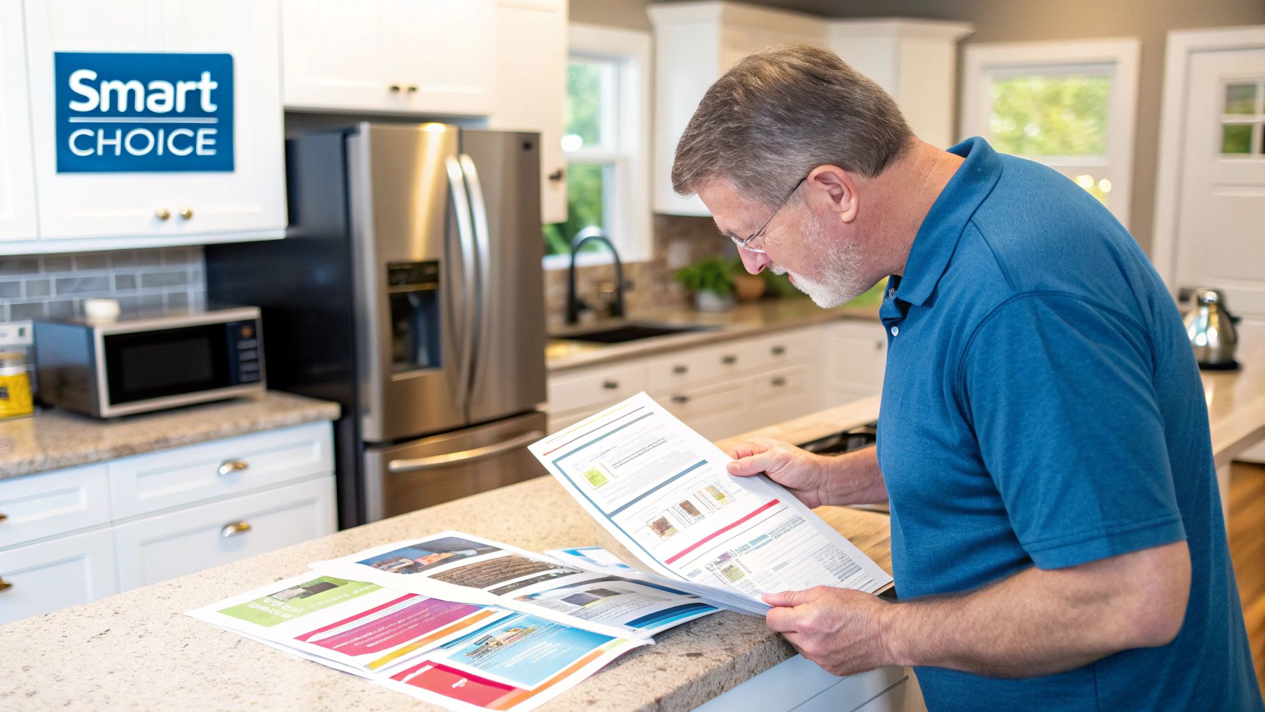 Technician examining the outdoor unit of a modern Energy Star HVAC system.