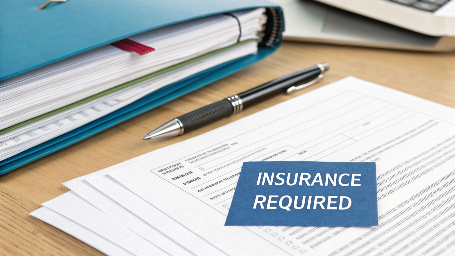 A person signing paperwork on a clipboard with a car in the background
