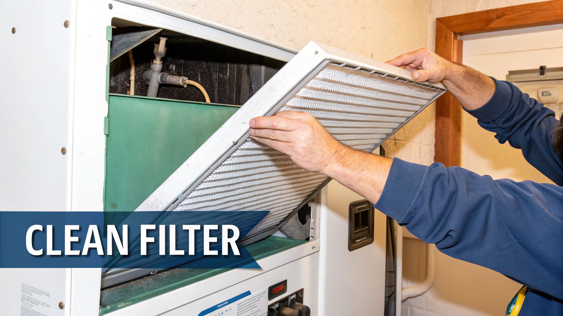 A clean HVAC air filter is held up next to a dirty, clogged one, clearly showing the difference and the importance of regular replacement.