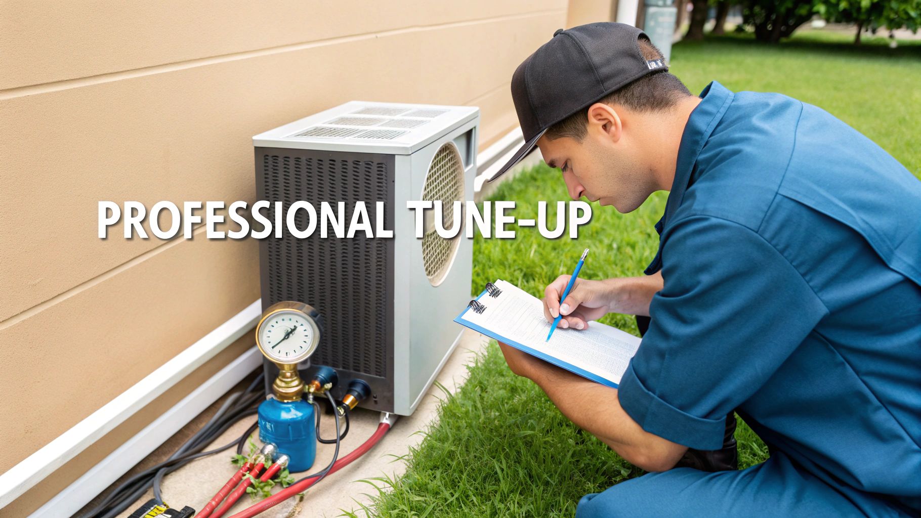 A technician performing air conditioner maintenance florida