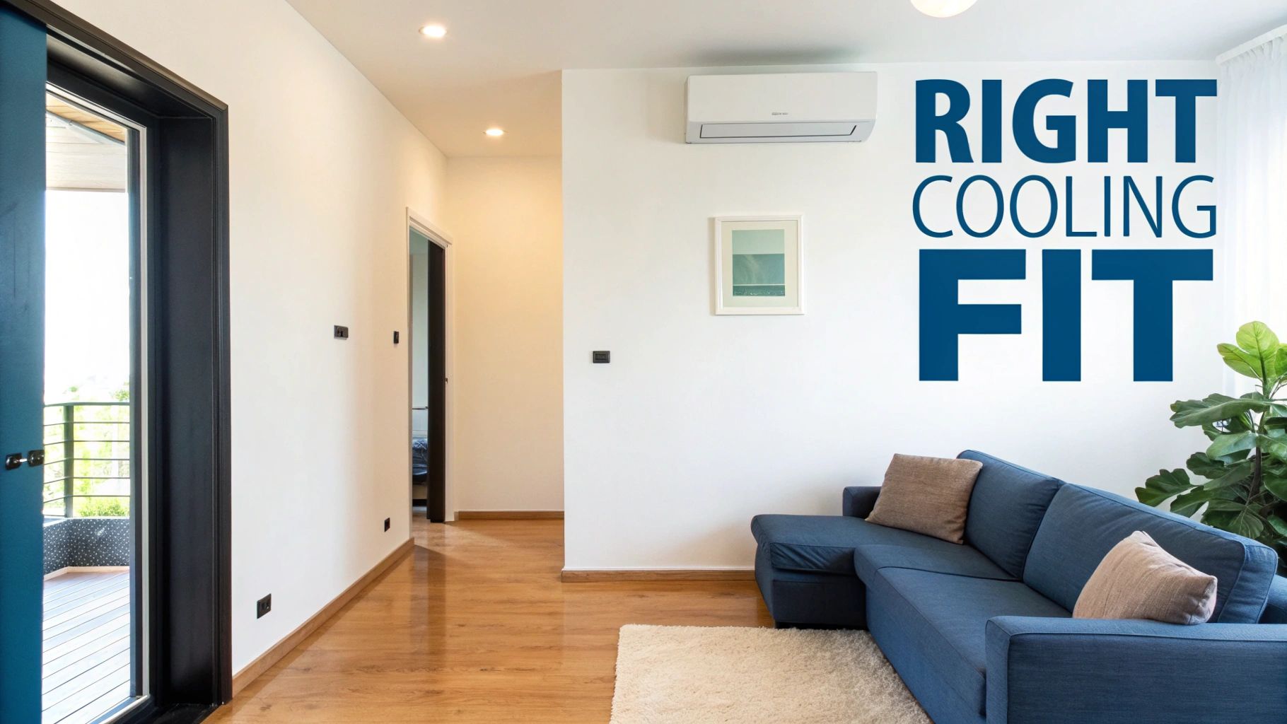 A modern living room with a sleek ductless mini split unit mounted on the wall.
