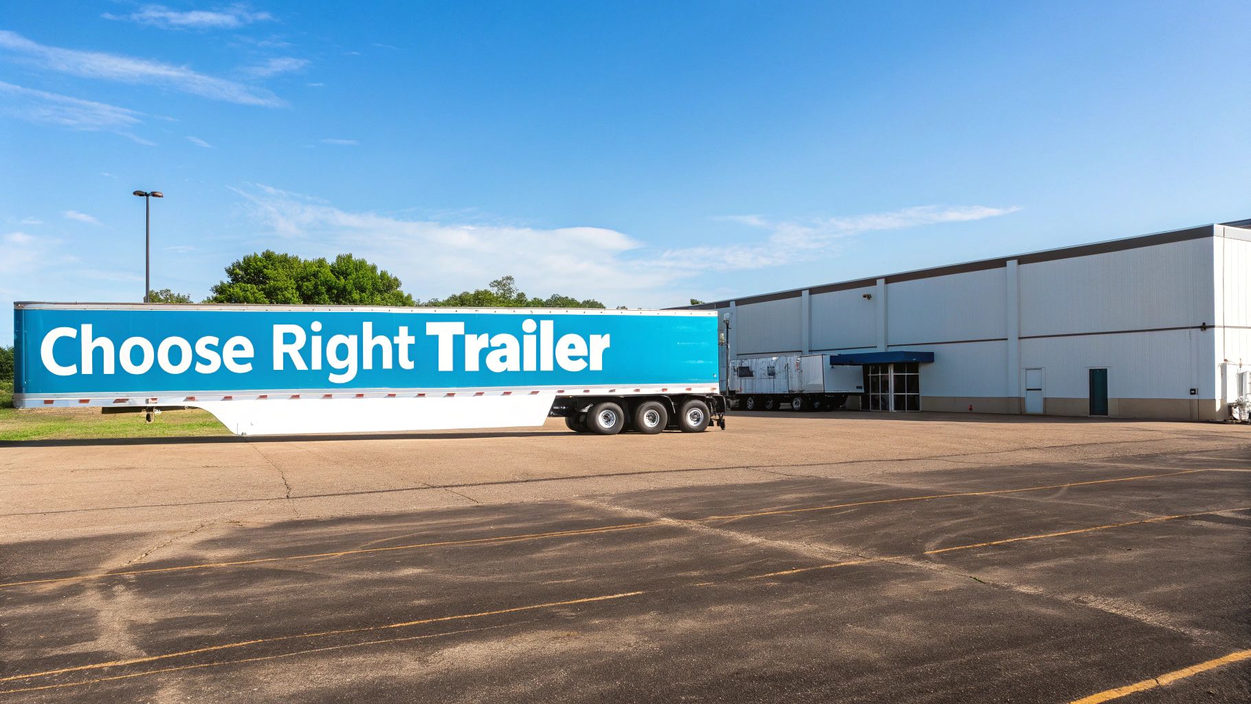 A yellow lowboy trailer parked in a lot, showcasing its long flatbed design for heavy equipment.