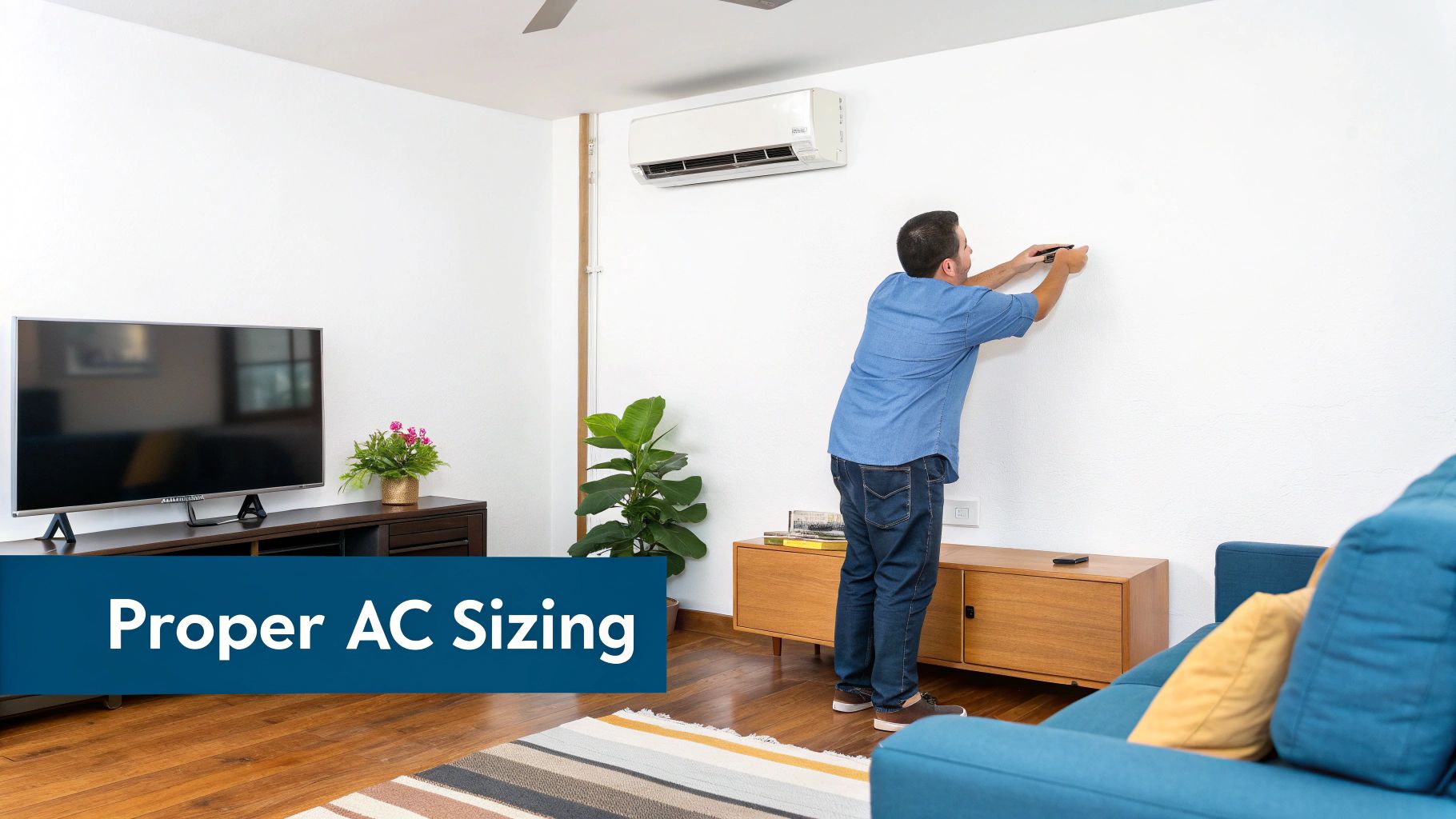 A modern air conditioner unit installed on the side of a residential house, surrounded by neat landscaping.