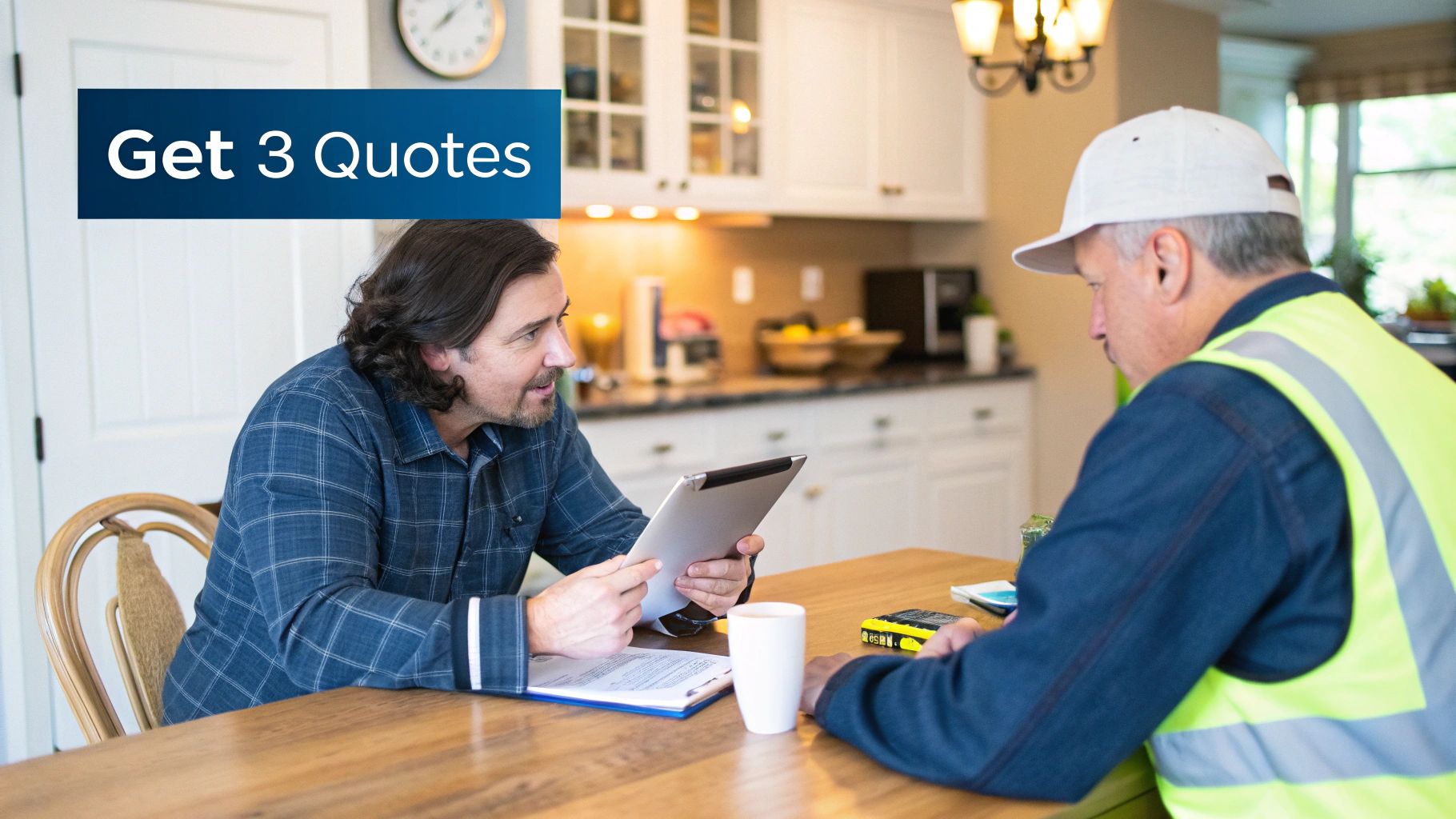 HVAC contractor explaining a quote to a homeowner.