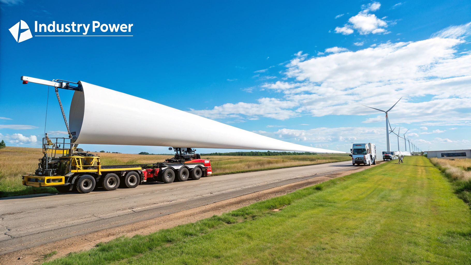 A low loader truck transports a large piece of industrial equipment for the energy sector.