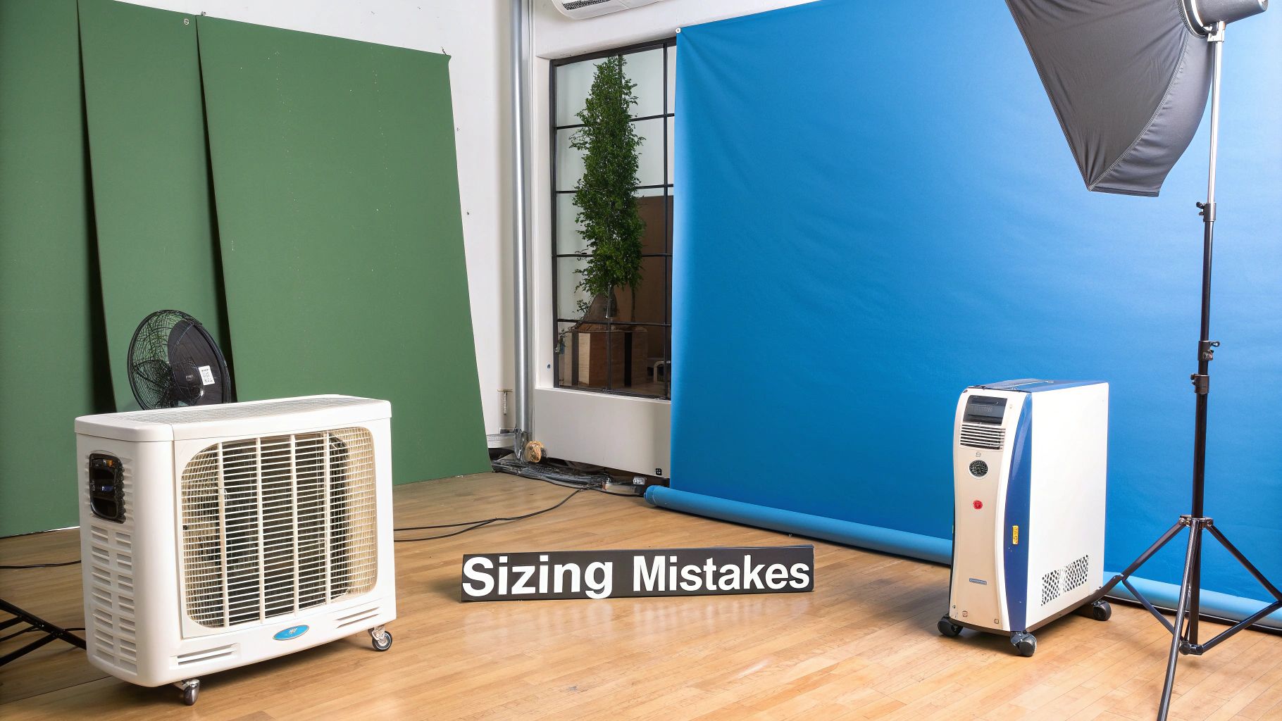 An HVAC technician wearing safety gloves and a blue shirt carefully inspecting the outdoor unit of a modern air conditioner.