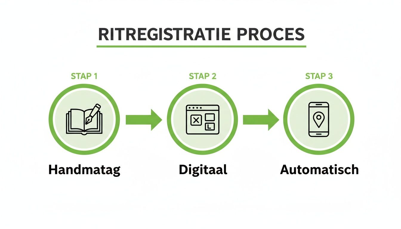 Proces van ritregistratie: van handmatig via digitaal naar volledig automatisch met een app.
