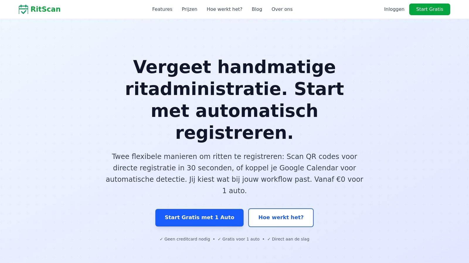 RitScan interface toont de eenvoud van het registreren van een rit via hun app.