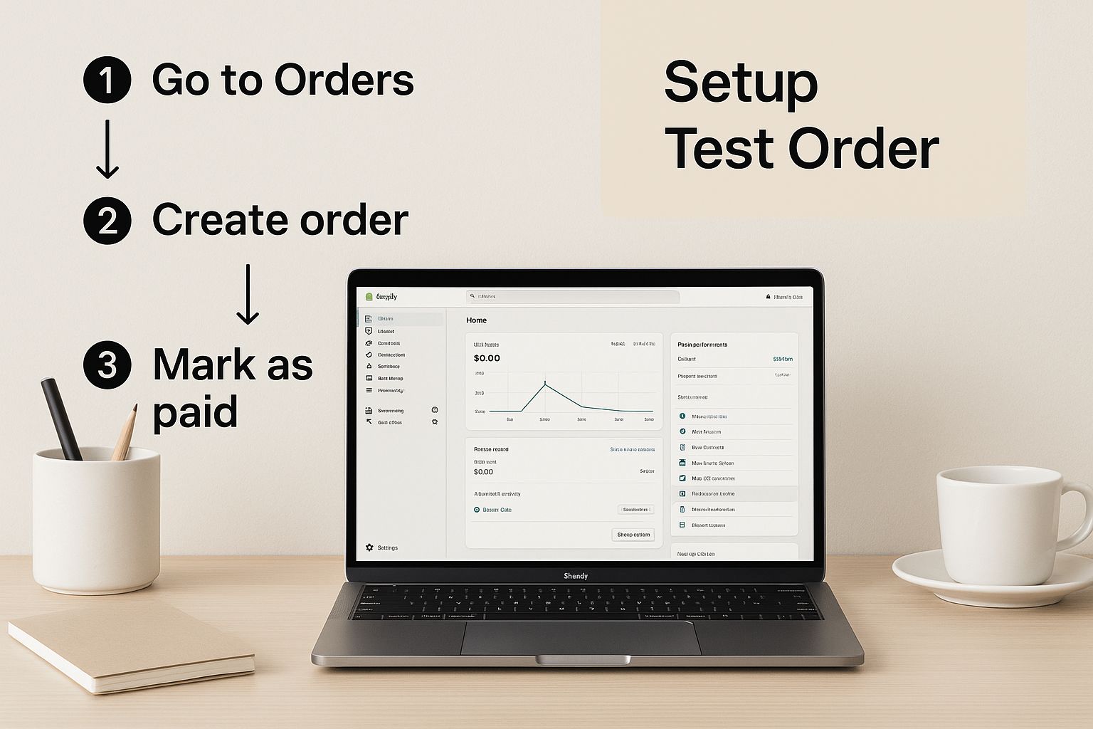 Infographic about how to do a test order on shopify